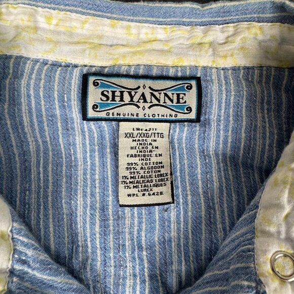 Shyanne Women Button Up Shirt XXL Blue Striped Western Tank Pearl Snap Top - Picture 2 of 7